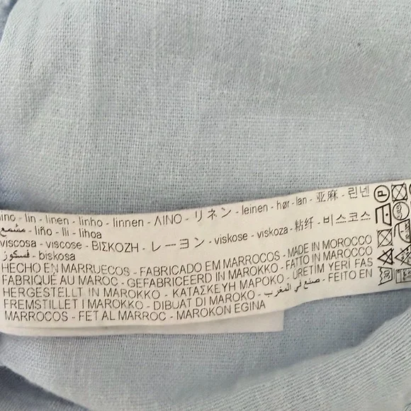 ZARA Linen Blend Tiered Babydoll Mini Dress Blue Medium Coastal Summer - Picture 4 of 7